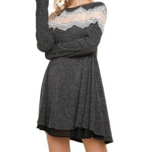 Umgee Heathered Dress Floral Lace Applique